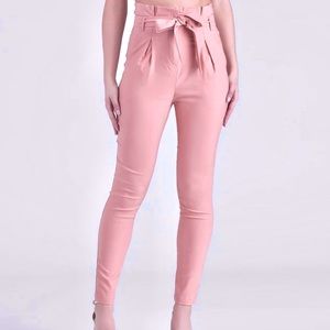High waist paper bag skinny dress pants - L